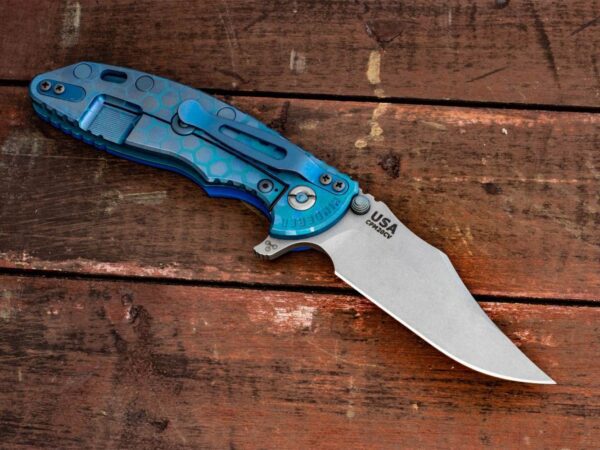 XM-18 3.5&#8243; Bowie-Honeycomb Fade-Working Finish-Green/Blue-Blue G10
