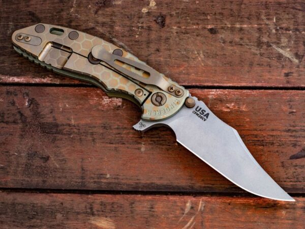 XM-18 3.5&#8243; Bowie-Honeycomb Fade-Working Finish-Green/Bronze-OD Green G10