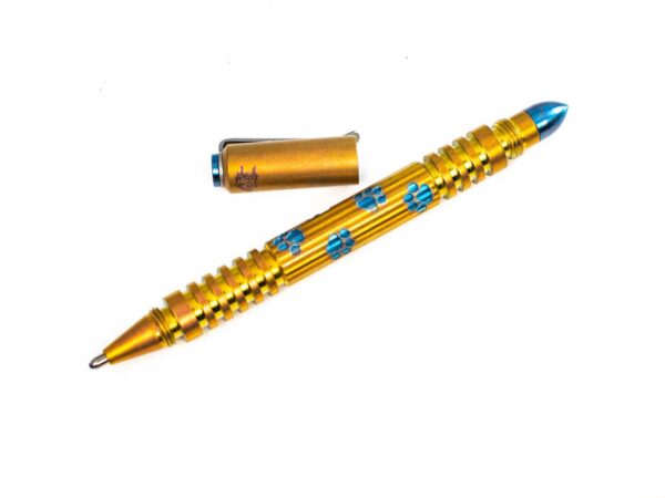 Investigator Pen-Titanium-Deep Engraved Laser-Chaos Dog Paws-Rose Gold/Blue