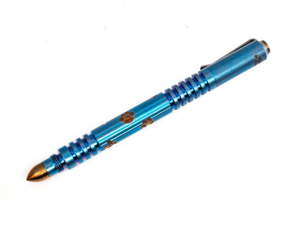 Investigator Pen-Titanium-Deep Engraved Laser-Chaos Dog Paws-Light Blue/Bronze