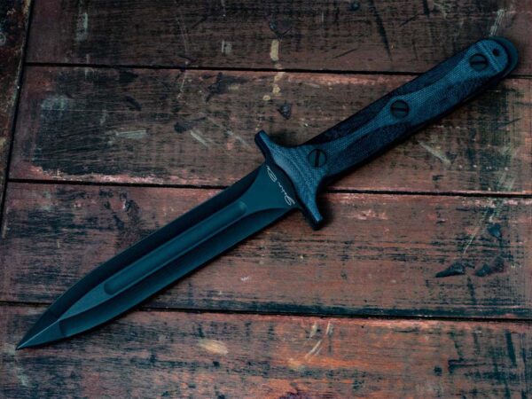 Rick Hinderer Knives &#8220;EK&#8221; Dagger-Hollow Ground-01 Tool Steel-Black Micarta