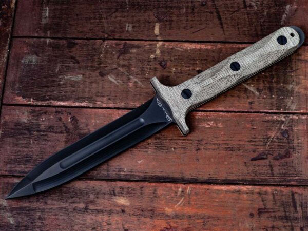 Rick Hinderer Knives &#8220;EK&#8221; Dagger-Hollow Ground-CPM 3V DLC Black-OD Green Micarta