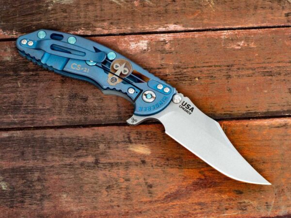 XM-18 3.5&#8243; Bowie-Containment Series-Working Finish-Battle Blue-Translucent G10