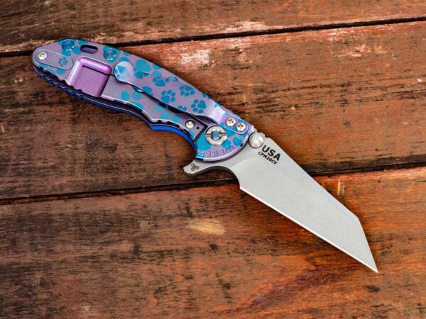 XM-18 3&#8243; Wharncliff-Chaos Paws-Working Finish-Purple/Blue-Blue G10