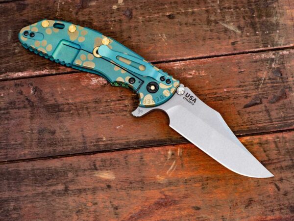XM-24 Bowie-Working Finish-Battle Green/Gold Chaos Dog Paws-Green/Black Marble Carbon Fiber
