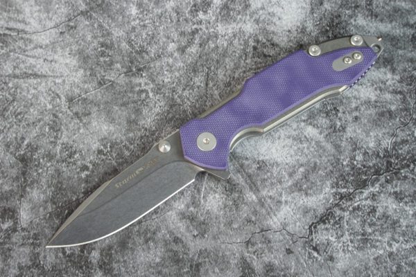 Hinderer Viper Storm-M390-Stonewash Drop Point-Purple G10-Titanium Liner Lock