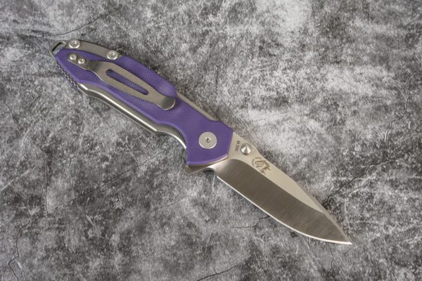 Hinderer Viper Storm-M390-Satin Drop Point-Purple G10-Titanium Liner Lock
